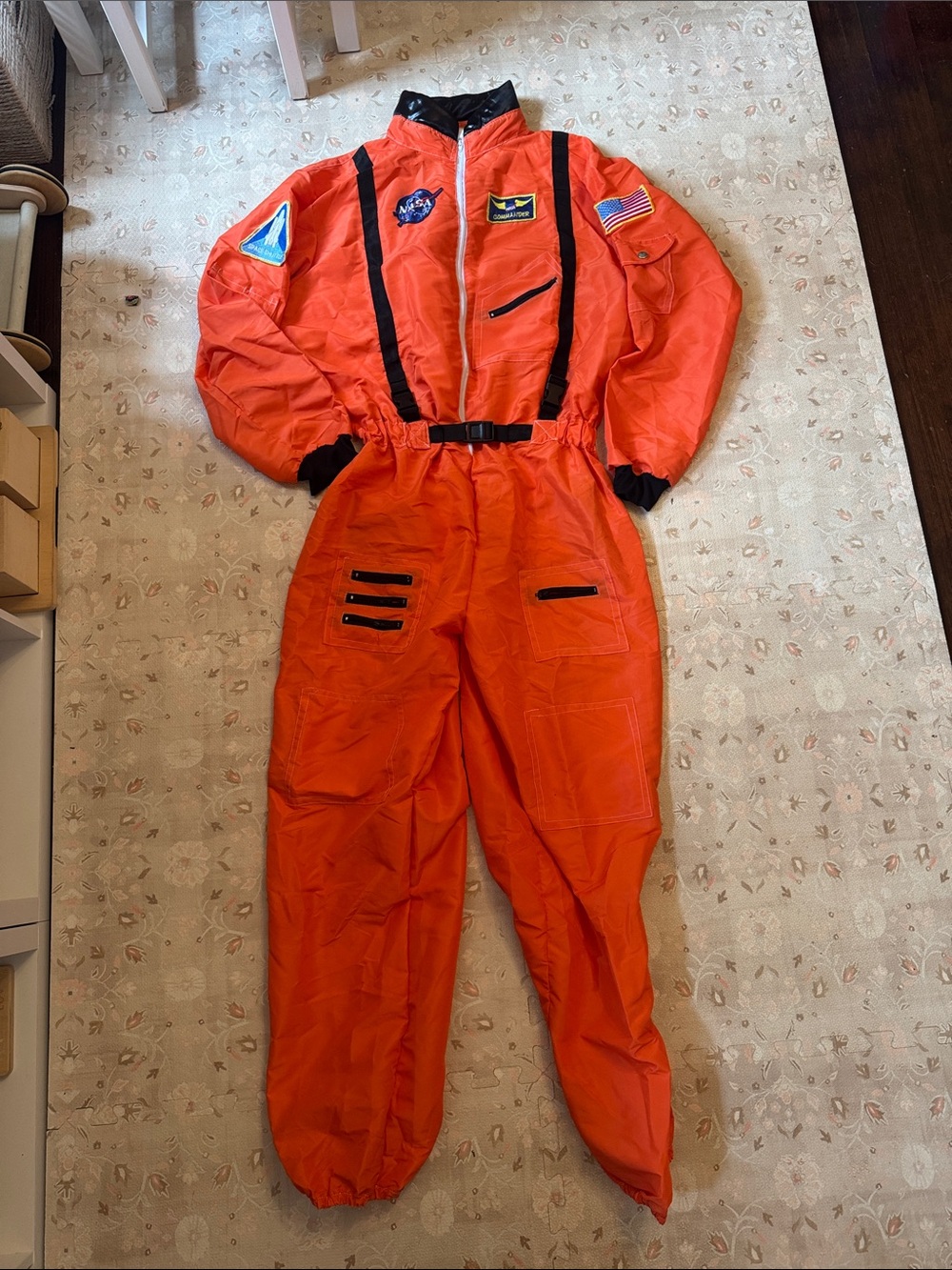 Adult Astronaut Halloween Costume Orange Space Flight Jumpsuit with Patches